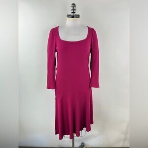 💚 3454. Ribbed Asymmetrical Fit & Flare Midi Dress